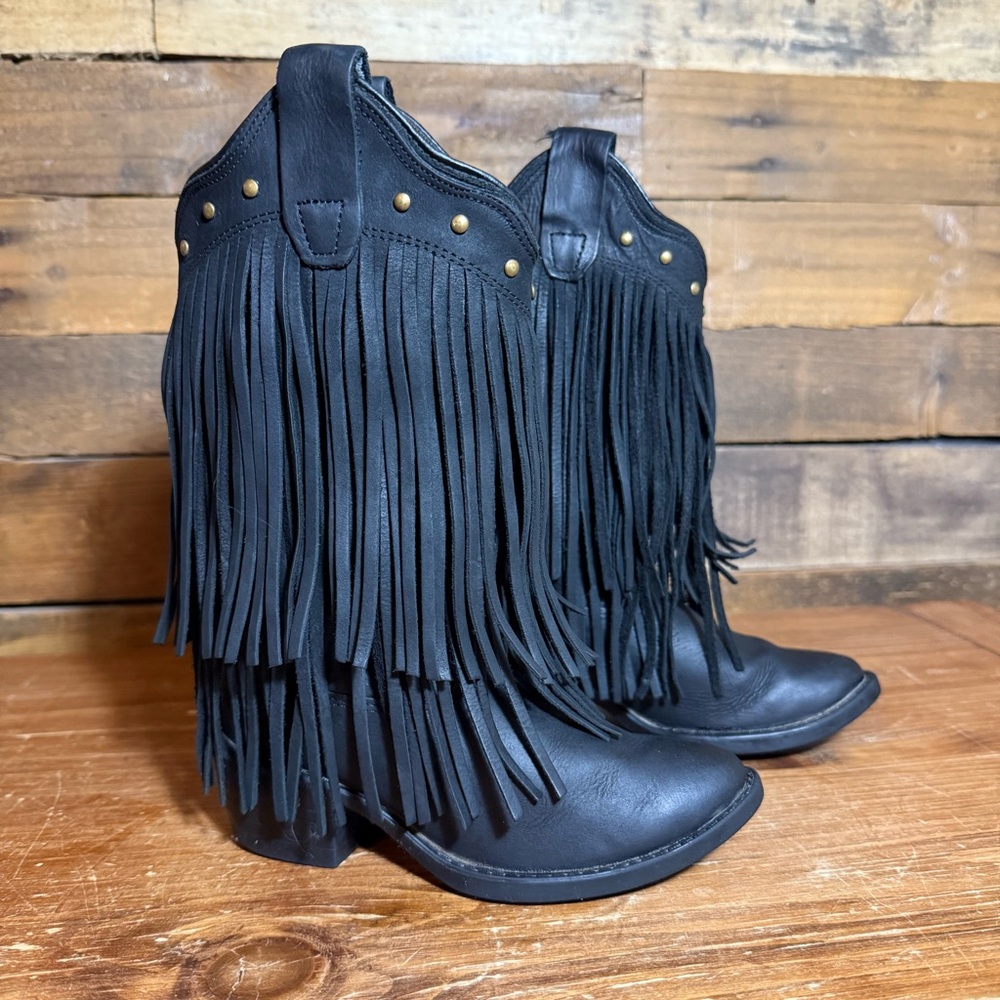Old West Girl’s Toddler‎ Size 9.5 Western Fringe Boots Black
